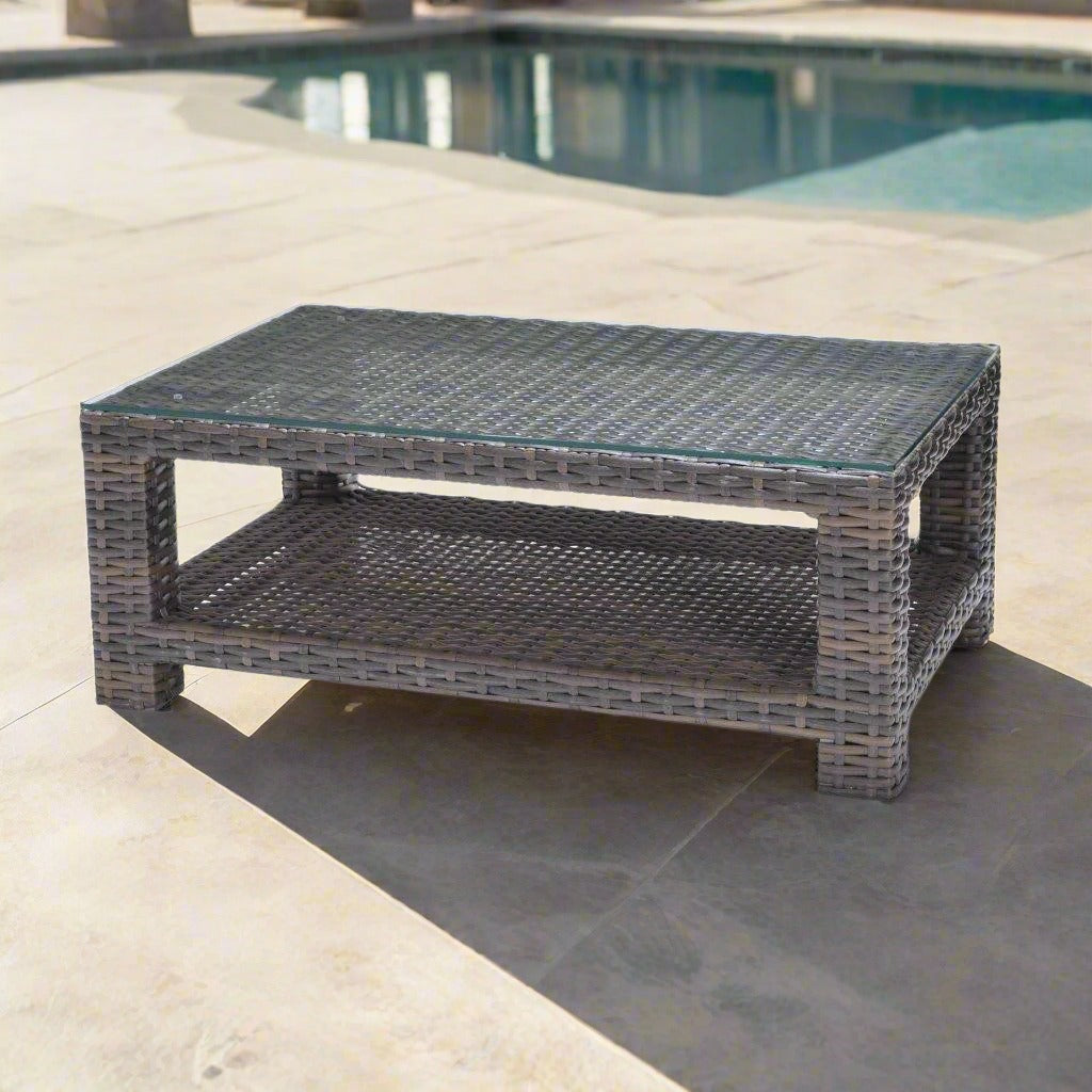 Forever Patio Brookside Wicker Rectangle Coffee Table With Glass Top