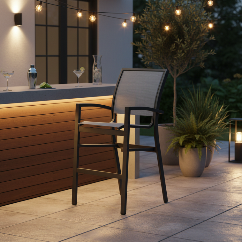 Telescope Casual Kendall Sling Aluminum Outdoor Stacking Balcony Height Café Chair