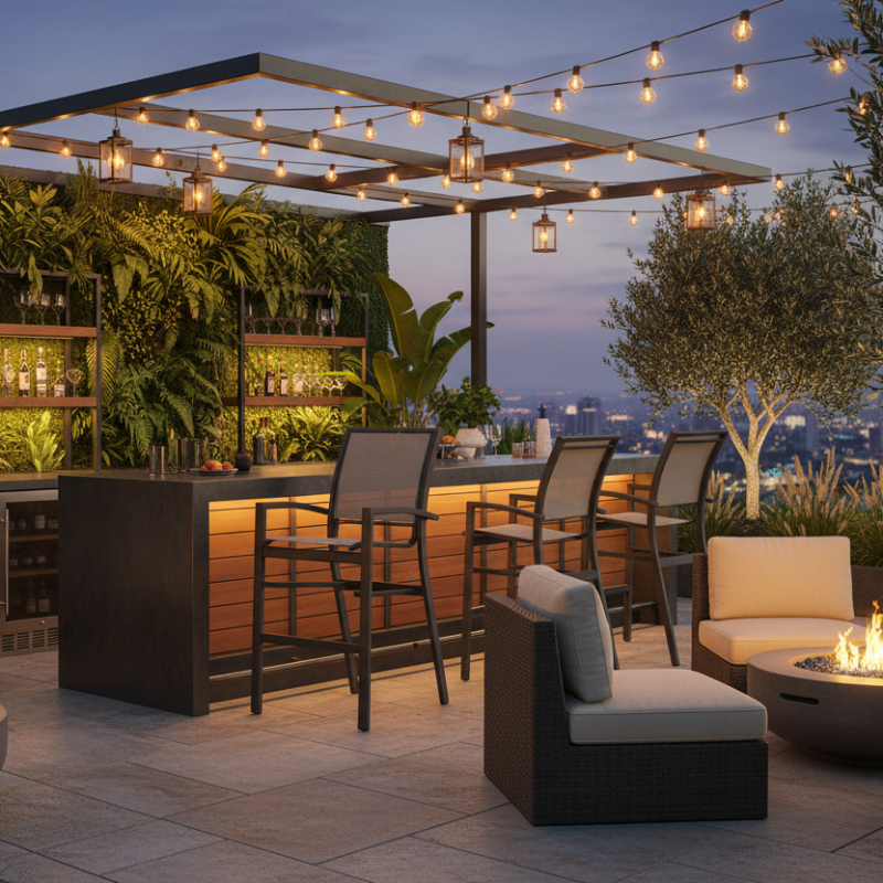 Telescope Casual Kendall Sling Aluminum Outdoor Stacking Bar Height Café Chair