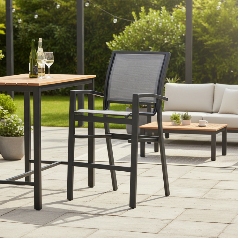 Telescope Casual Kendall Sling Aluminum Outdoor Stacking Bar Height Café Chair