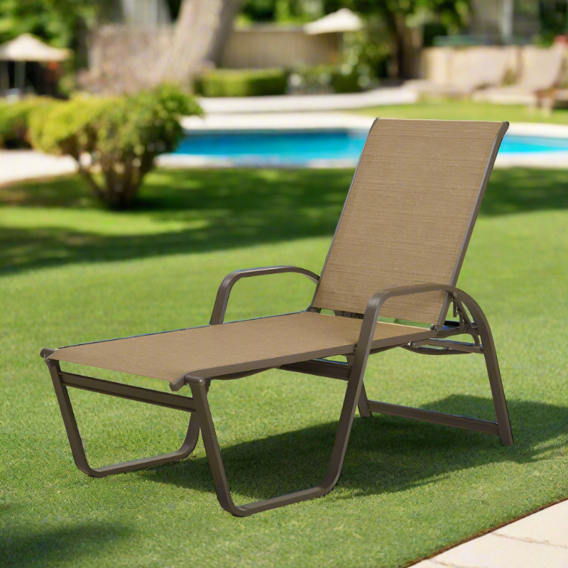 Telescope Casual Aruba II Aluminum Sling Outdoor 4-Position High Bed Lay Flat Stacking Chaise