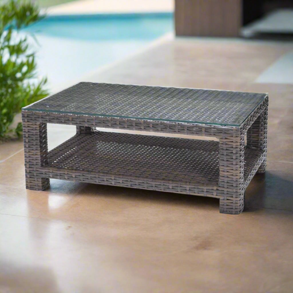 Forever Patio Brookside Wicker Rectangle Coffee Table With Glass Top