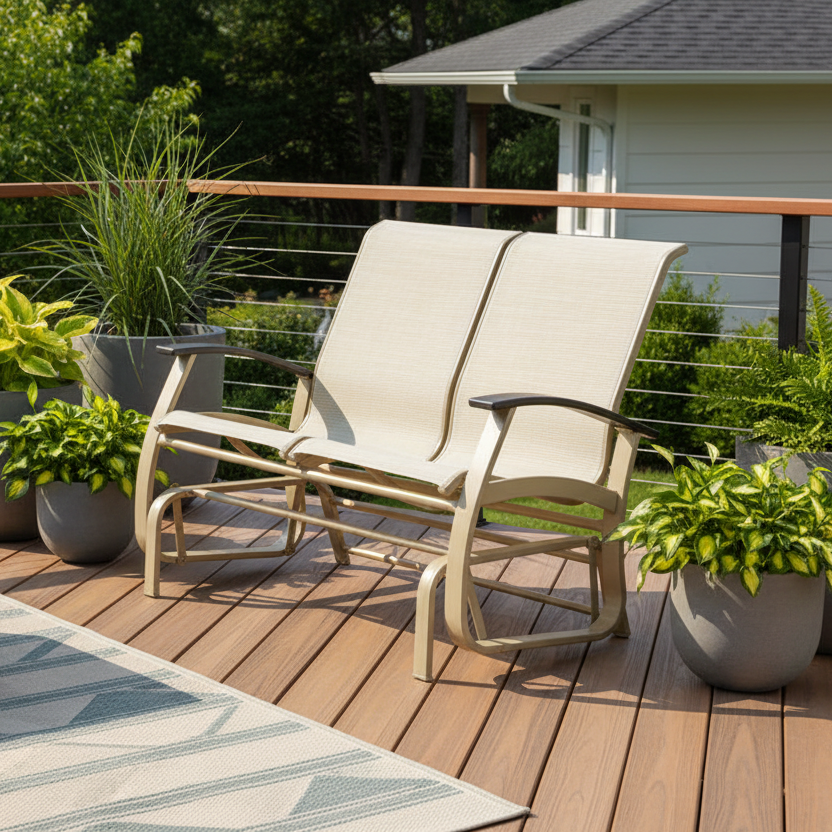Telescope Casual Belle Isle Sling Aluminum Outdoor 2-Person Glider Bench