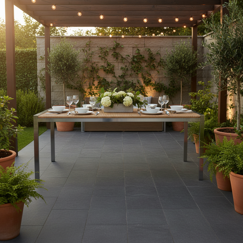 Lloyd Flanders Elements Wicker 71" Rectangle Dining Table With Stainless Steel Base