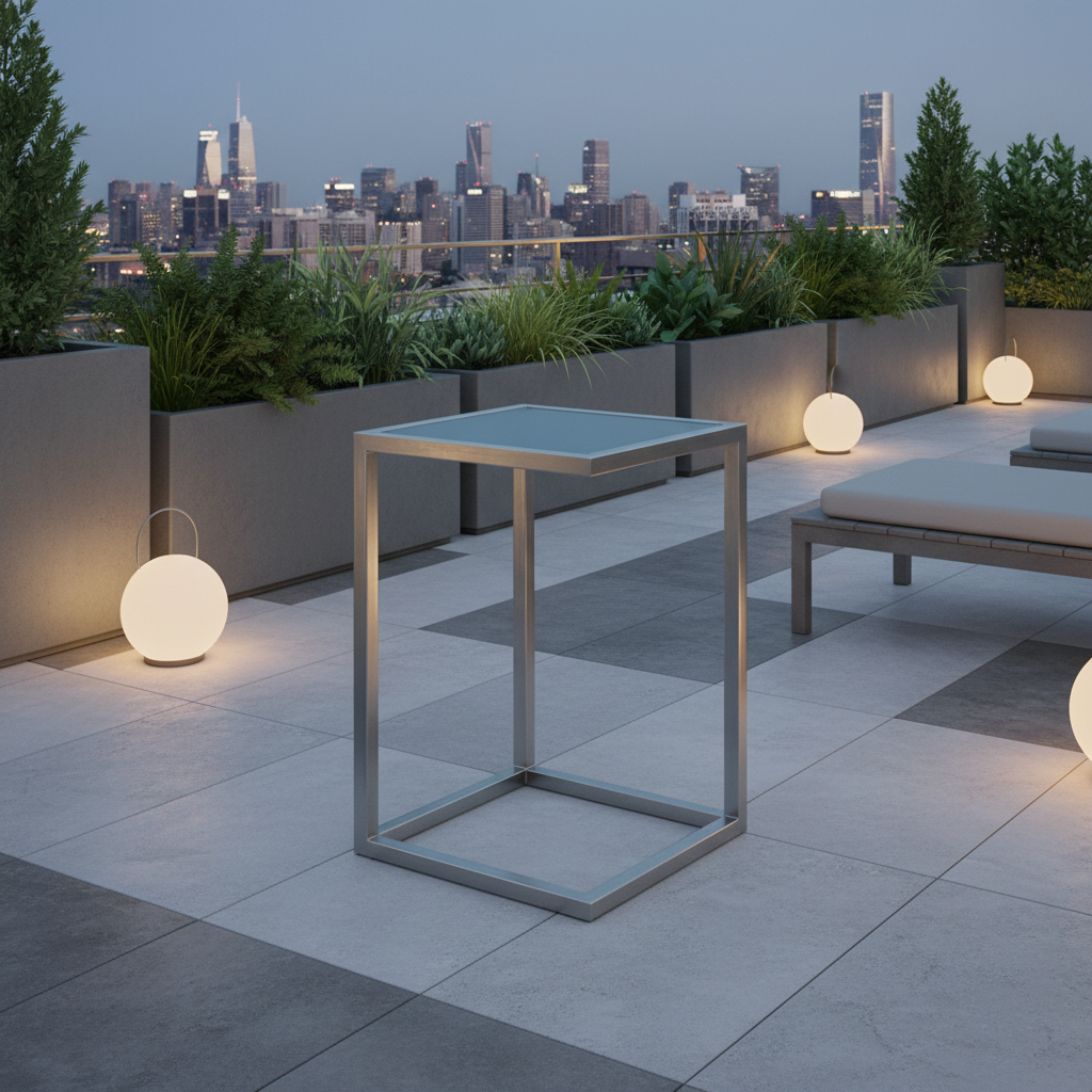 Lloyd Flanders Elements Stainless Steel Side Table With Glass