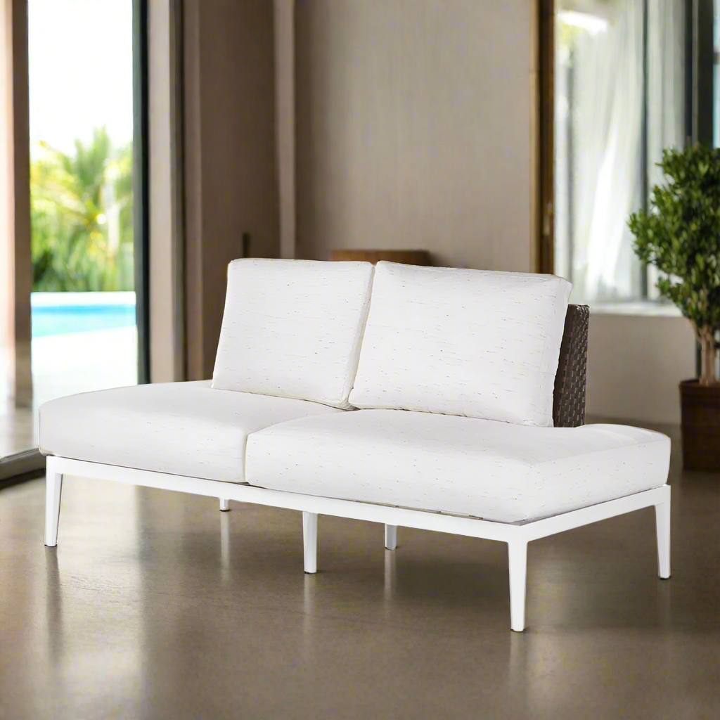 South Sea Rattan Stevie Wicker Loveseat With Left Side Wraparound Cushions
