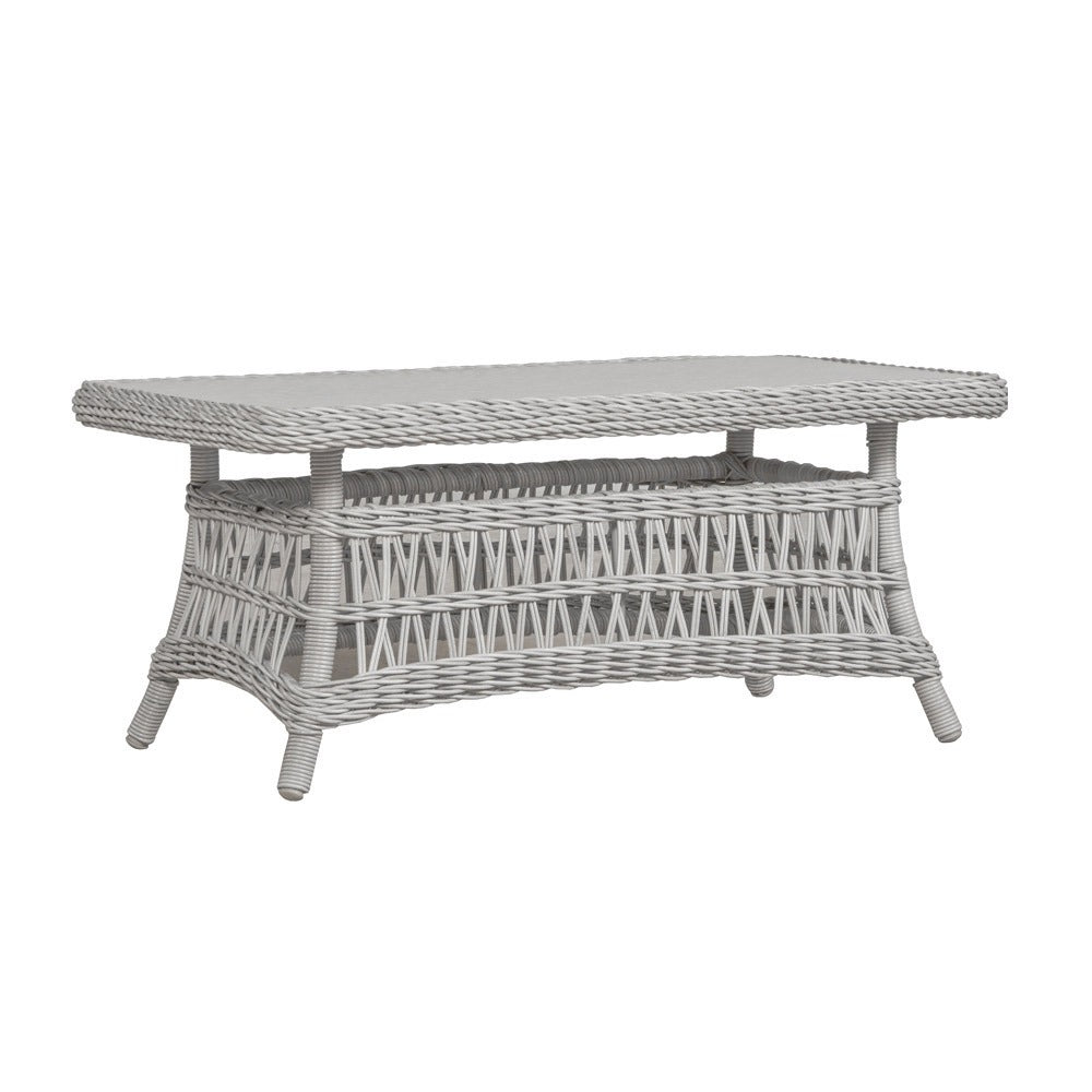 Lloyd Flanders Mackinac 44" Rectangle Cocktail Table With Woven Top And Glass