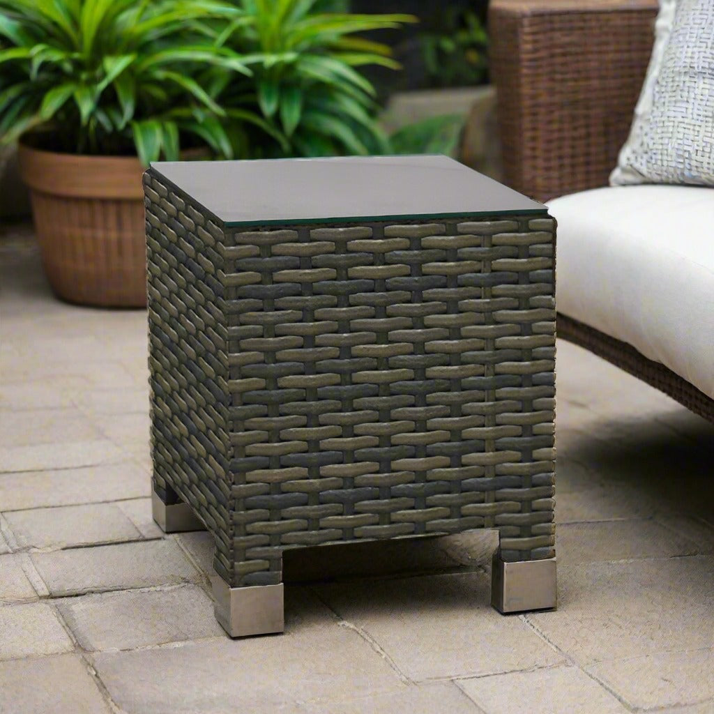 Forever Patio Brookside Wicker Square End Table With Glass Top