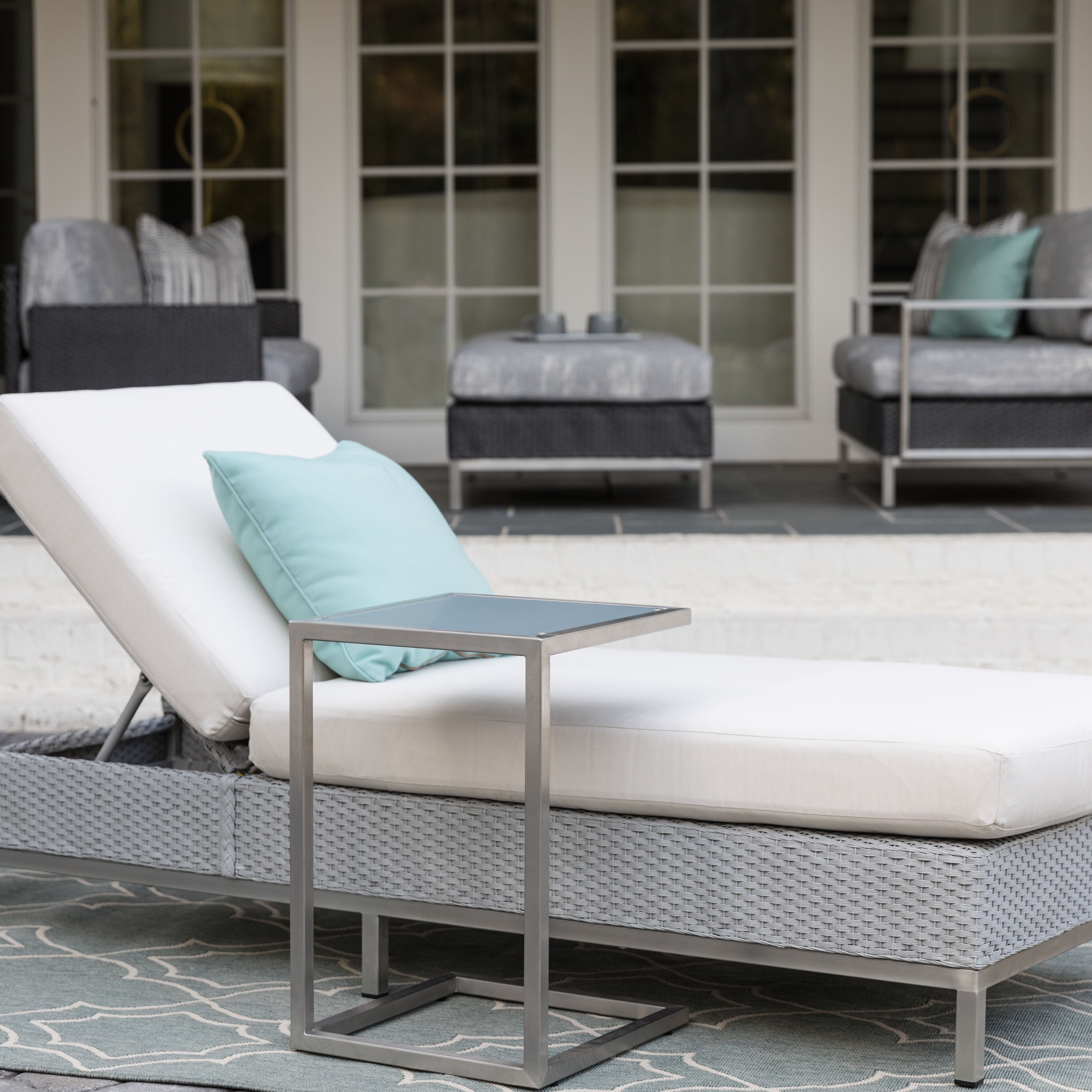 Lloyd Flanders Elements Stainless Steel Side Table With Glass