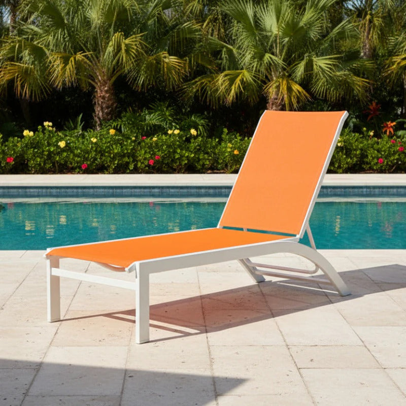 Telescope Casual Kendall Sling Aluminum Outdoor Stacking Armless Lay-Flat Chaise