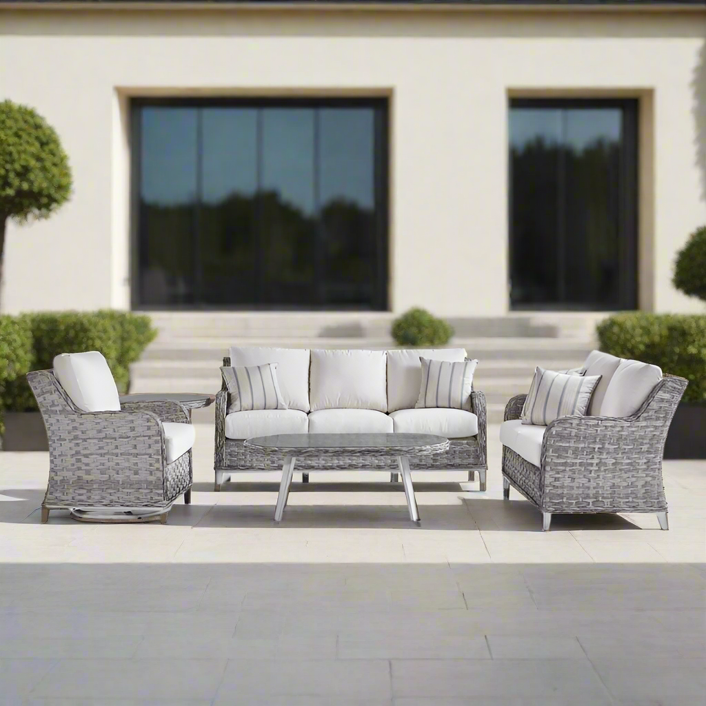 South Sea Rattan Grand Isle Resin Wicker 5 Piece Outdoor Patio Set With Glider