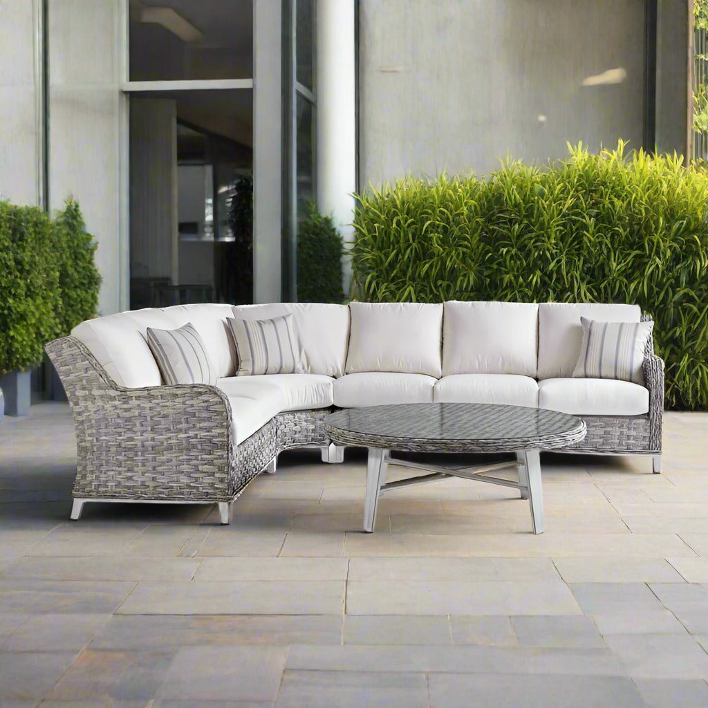 South Sea Rattan Grand Isle Resin Wicker 5 Piece Outdoor Sectional Sofa Living Set