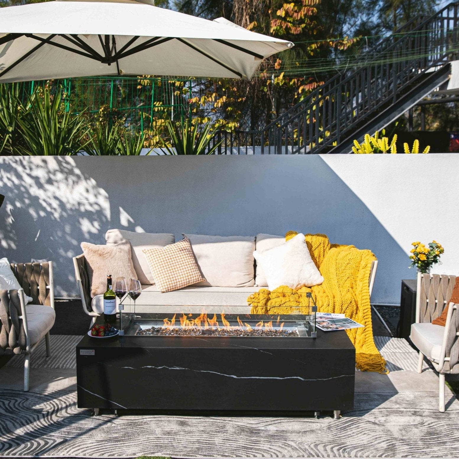 Elementi Plus Varna Marble Porcelain Fire Pit Table