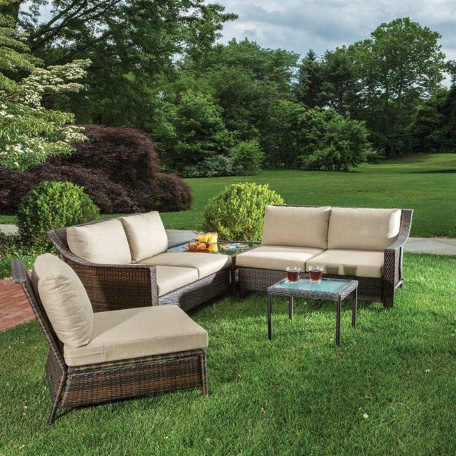 Alfresco Home Logan 5 Piece Deep Seating Wicker Sectional Conversation Set