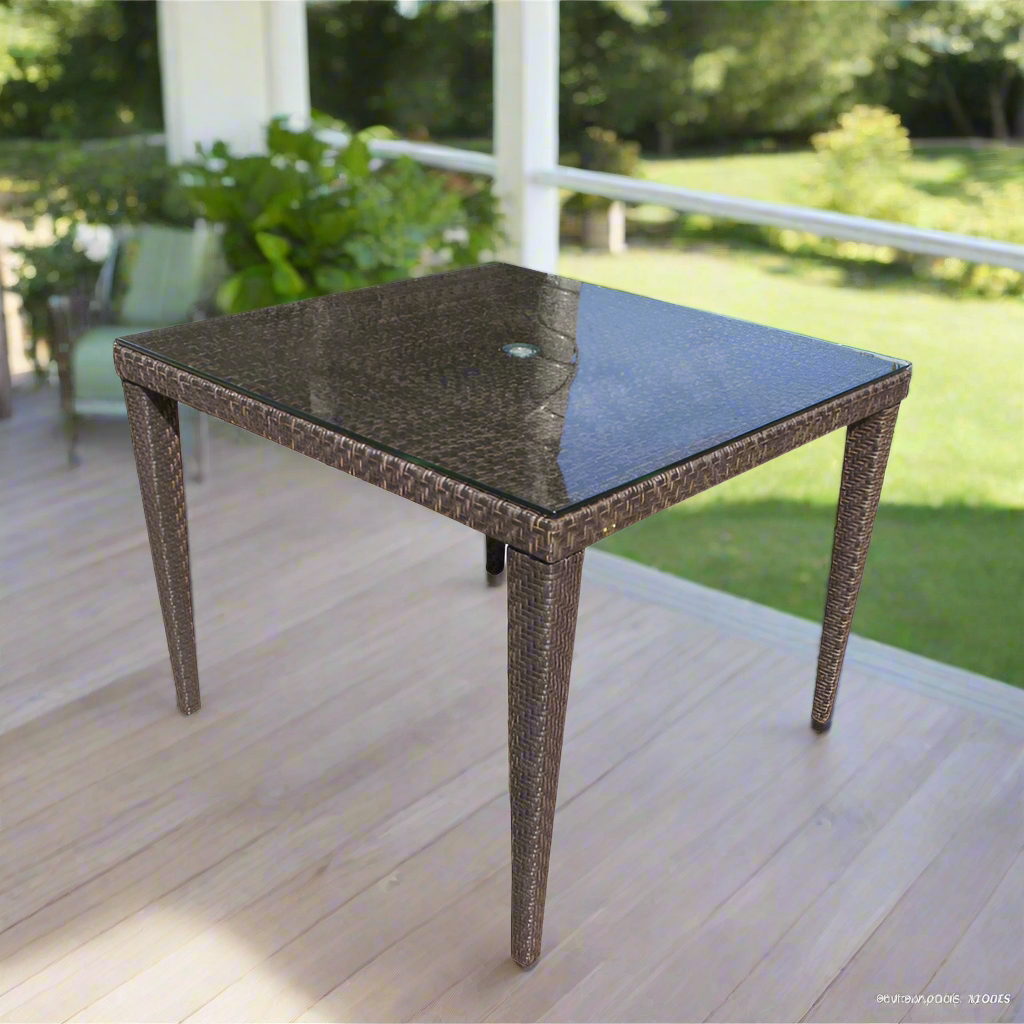 Hospitality Rattan Soho Patio Woven Square 40" Dining Table with Glass