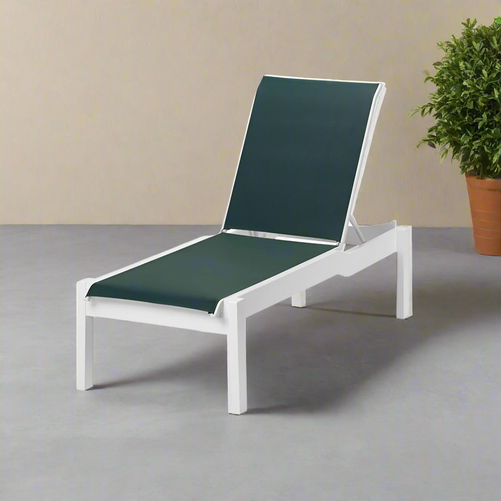 Telescope Casual Leeward MGP Sling Lay-Flat Stacking Armless Long Frame Chaise w/ Wheels