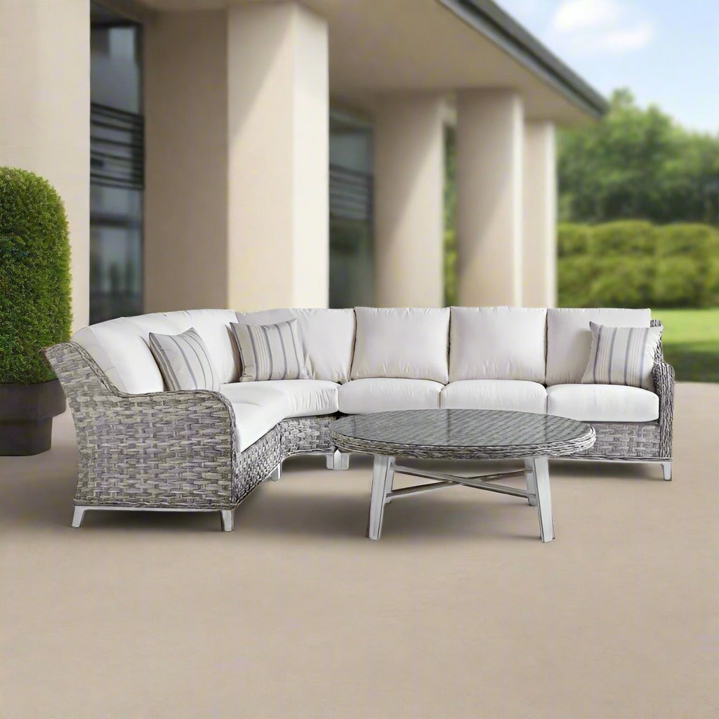 South Sea Rattan Grand Isle Resin Wicker 5 Piece Outdoor Sectional Sofa Living Set