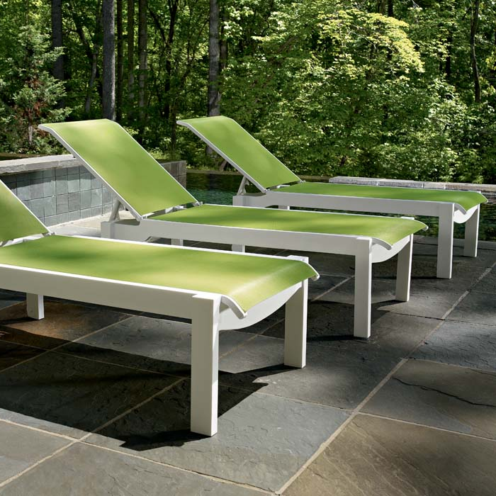 Telescope Casual Leeward MGP Sling Lay-Flat Stacking Armless Chaise w/ Wheels