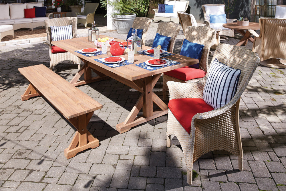 Lloyd Flanders Teak 99" Trestle Base Rectangular Dining Table