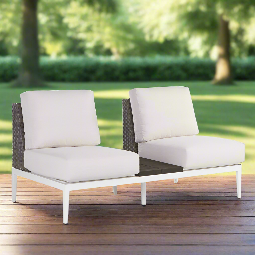 South Sea Rattan Stevie Wicker Loveseat With Tables in Middle
