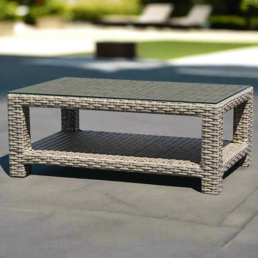 Forever Patio Cavalier Wicker Rectangle Coffee Table (with Bottom Shelf)