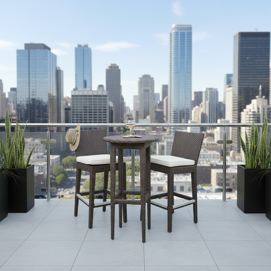 Hospitality Rattan Atlantis 3-Piece Pub & Barstool Set with Cushions