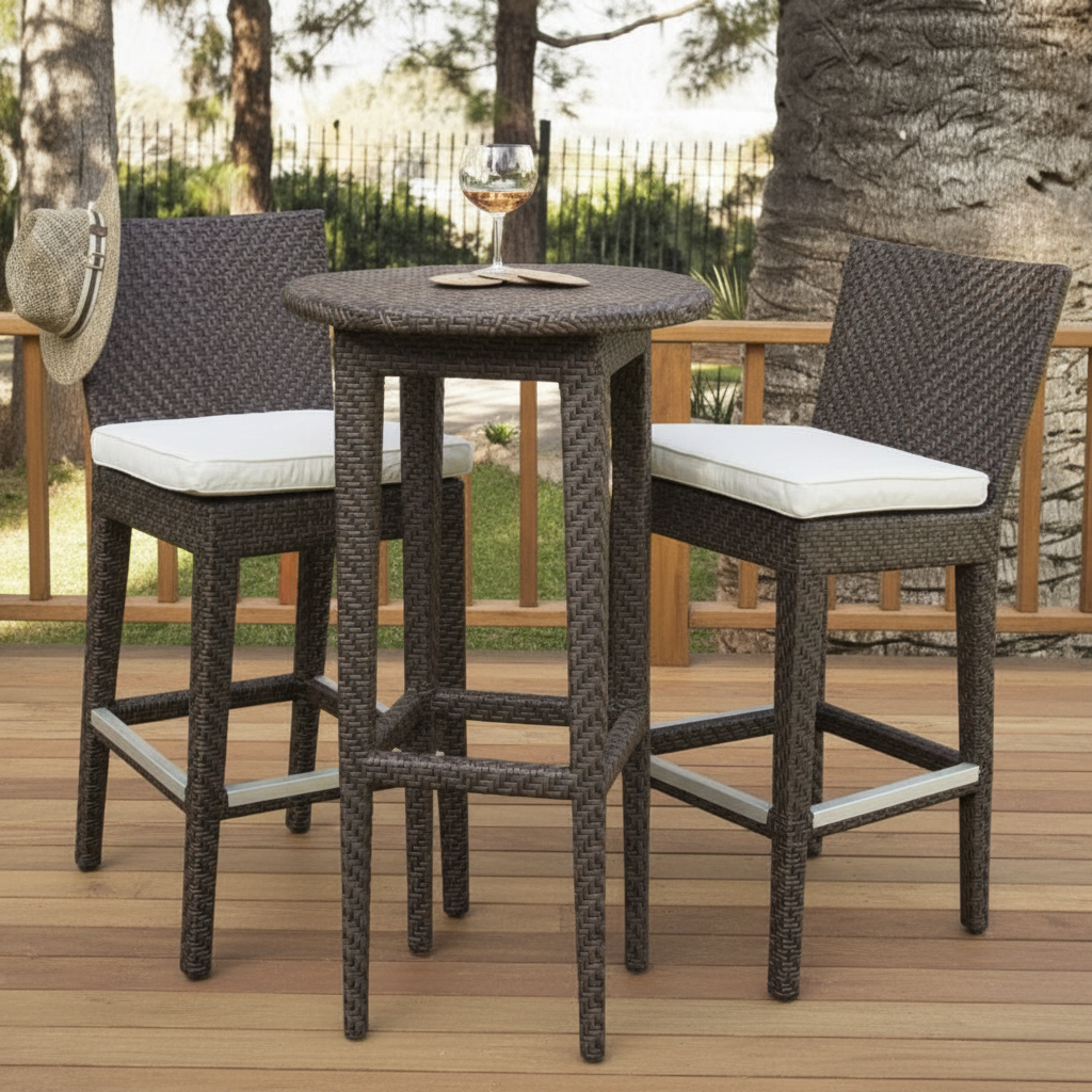 Hospitality Rattan Atlantis 3-Piece Pub & Barstool Set with Cushions
