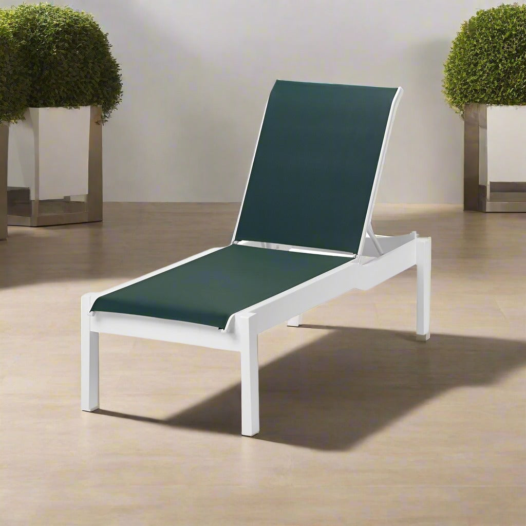 Telescope Casual Leeward MGP Sling Lay-Flat Stacking Armless Long Frame Chaise w/ Wheels