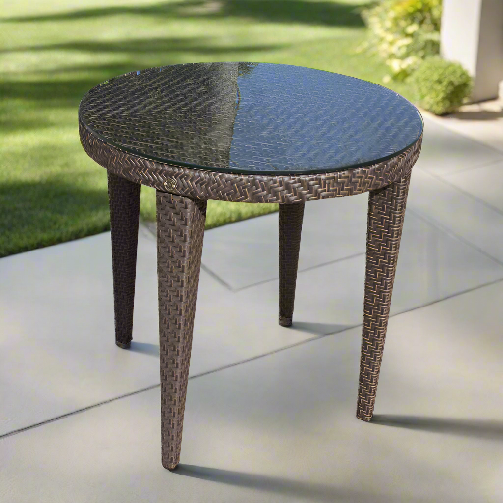 Hospitality Rattan Soho Patio Woven Round Dining 30" Table with Glass