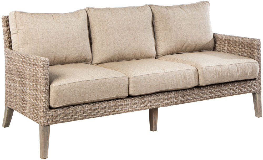 Alfresco Home Cornwall Woven Wood Deep Seating Conversation Set w/ Taupe Cushions