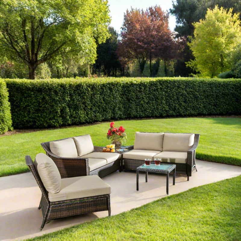 Alfresco Home Logan 5-Piece Deep Seating Wicker Sectional Conversation Set