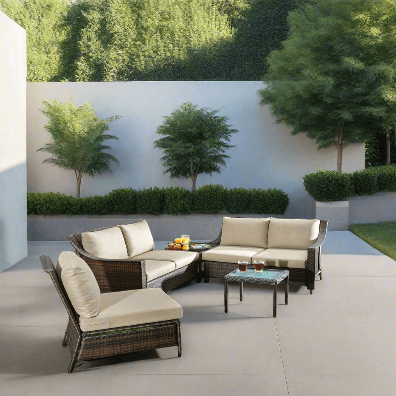 Alfresco Home Logan 5-Piece Deep Seating Wicker Sectional Conversation Set