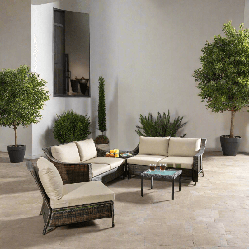 Alfresco Home Logan 5-Piece Deep Seating Wicker Sectional Conversation Set