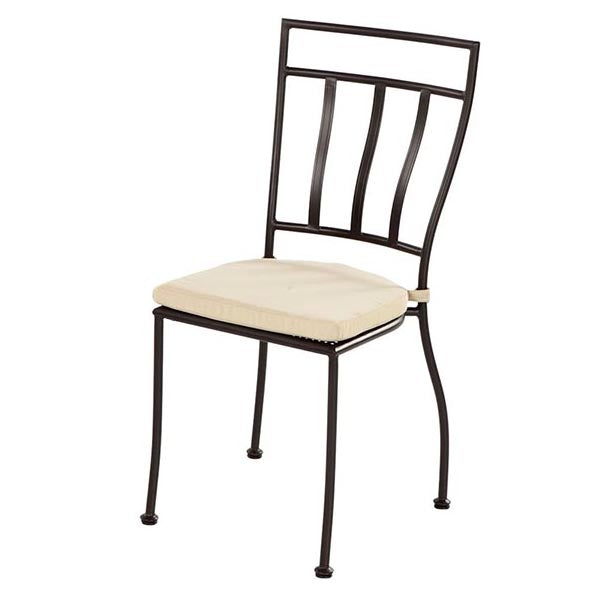 Alfresco Home Semplice Stackable Iron Bistro Chair w Cushion - Charcoal Finish- front left side view