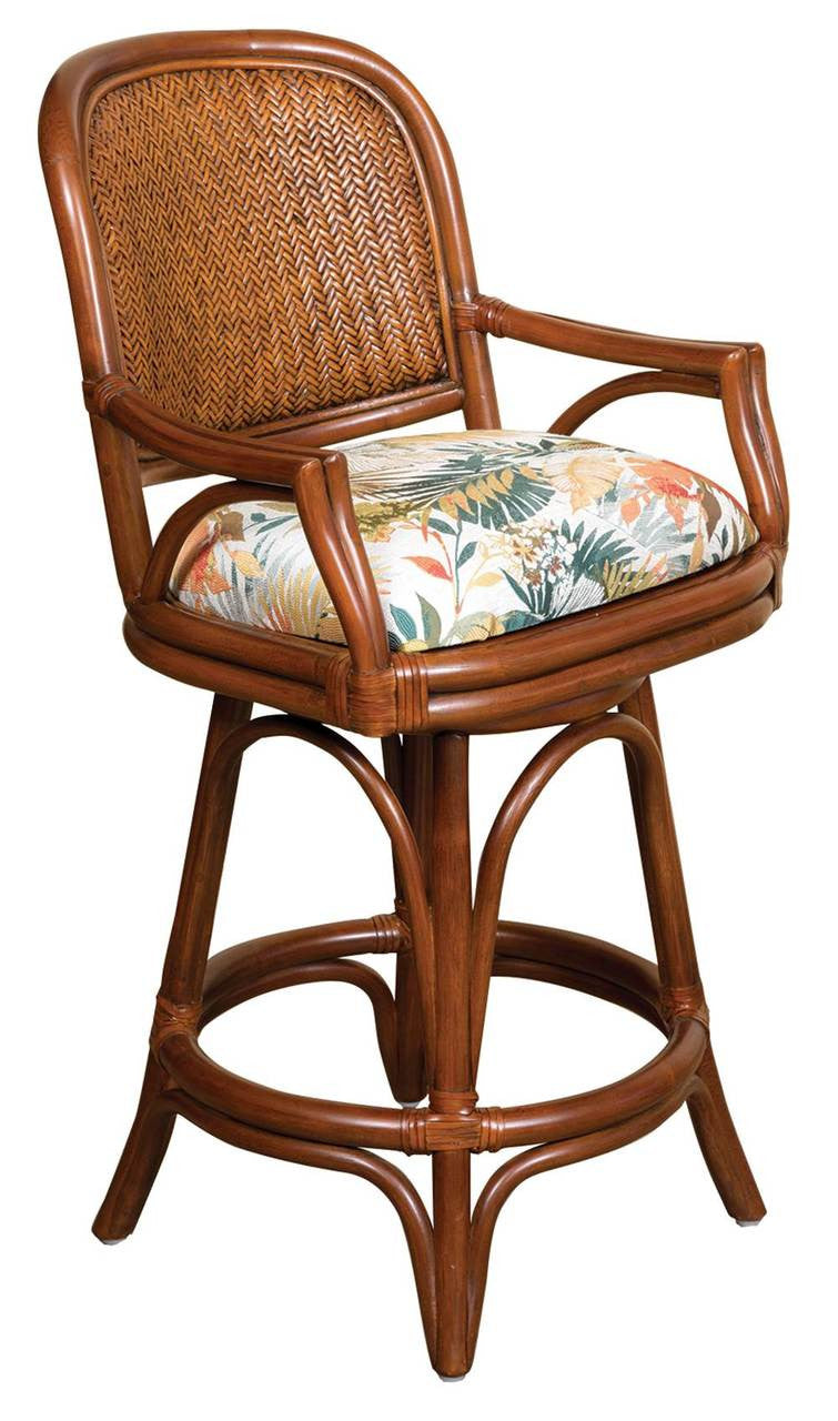 Alexander & Sheridan Cayman 24" Rattan Indoor Bar Stool With Arms