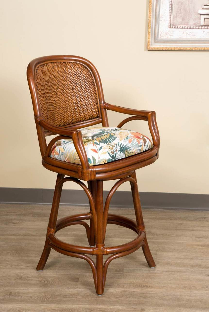Alexander & Sheridan Cayman 24" Rattan Indoor Bar Stool With Arms