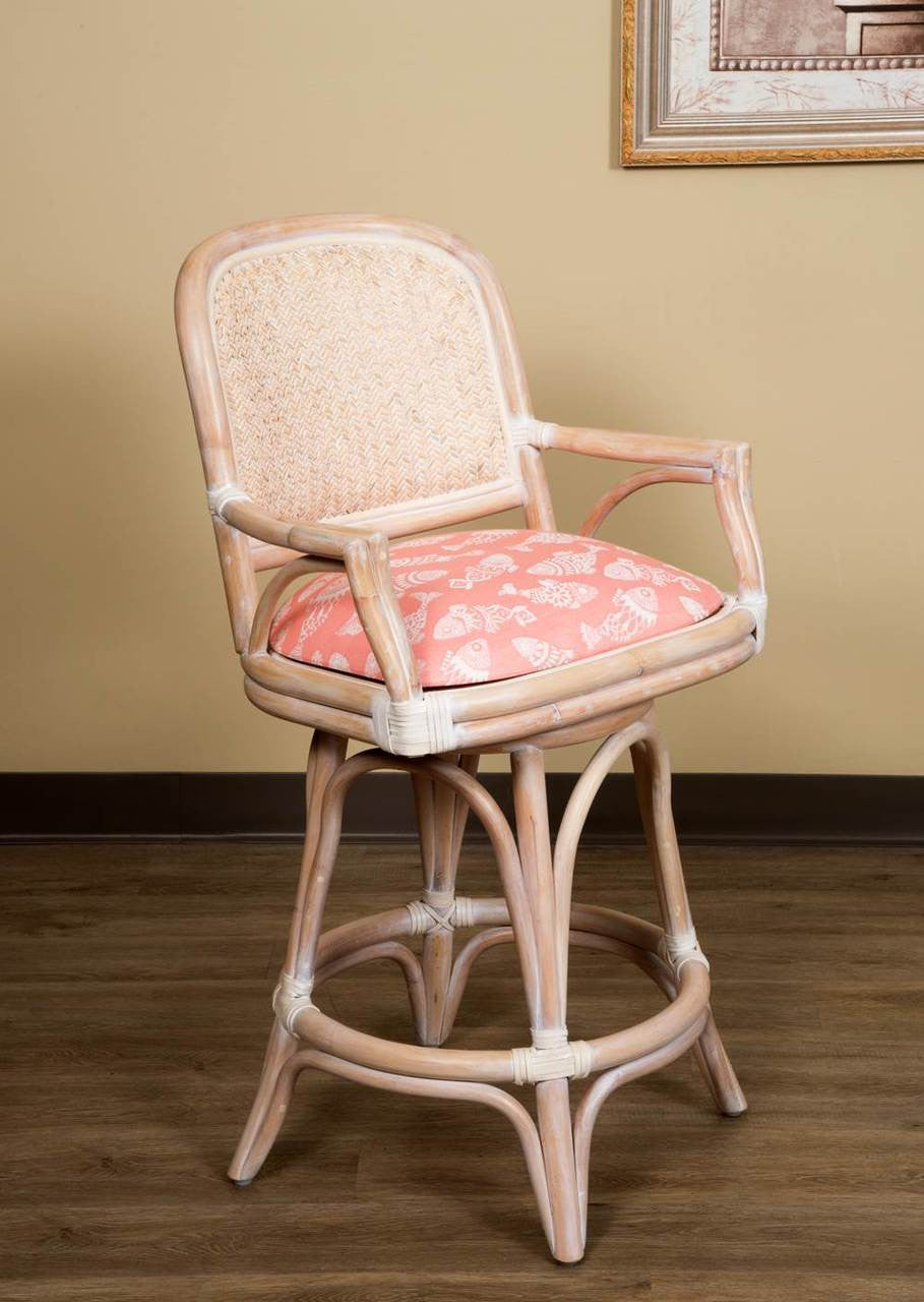 Alexander & Sheridan Cayman 24" Rattan Indoor Bar Stool With Arms