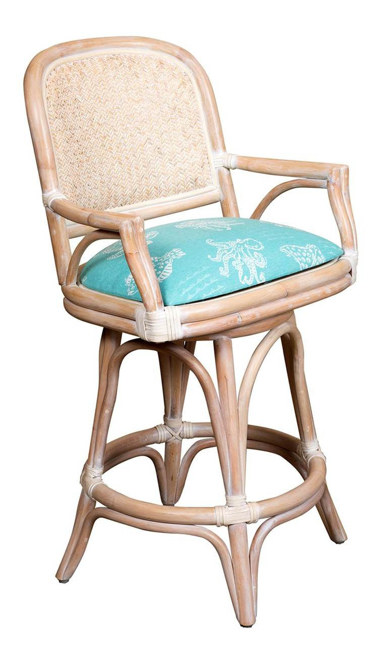 Alexander & Sheridan Cayman 24" Rattan Indoor Bar Stool With Arms