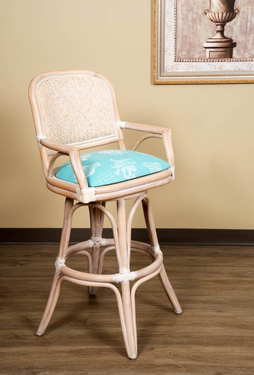 Alexander & Sheridan Cayman 30" Rattan Indoor Bar Stool With Arms