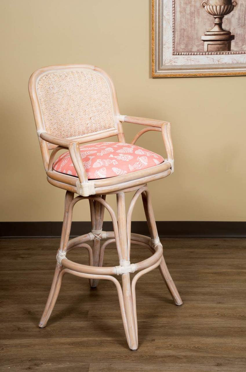 Alexander & Sheridan Cayman 30" Rattan Indoor Bar Stool With Arms