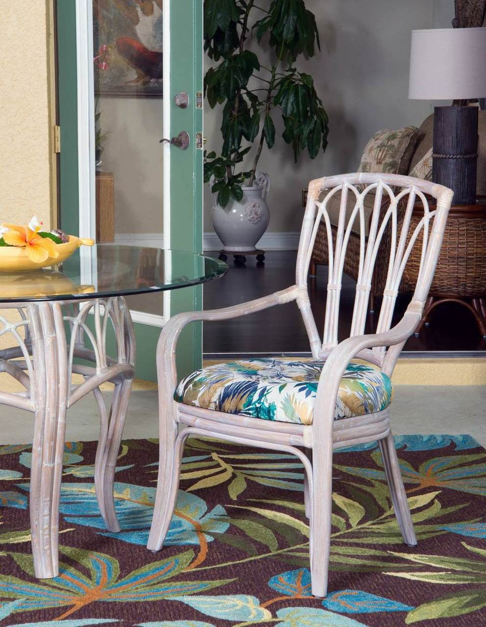 Alexander & Sheridan Cuba Rattan Indoor 5 Piece Dining Set With Dining Arm Chairs