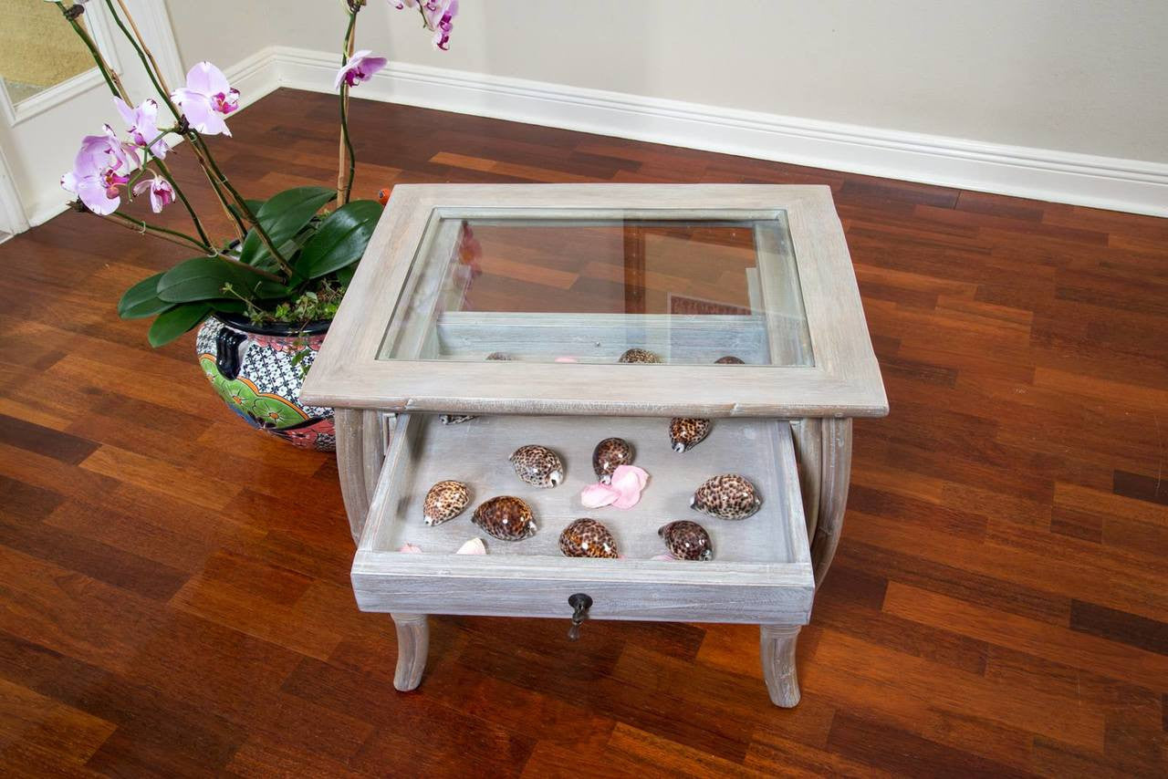 Alexander & Sheridan Cuba Rattan Indoor End Table With Glass And Drawer