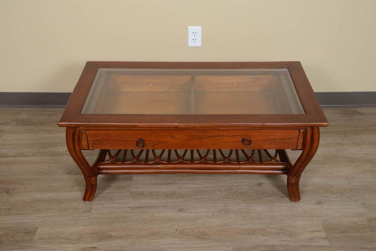 Alexander & Sheridan Cuba Rattan Indoor Cocktail Table With Glass And Drawer