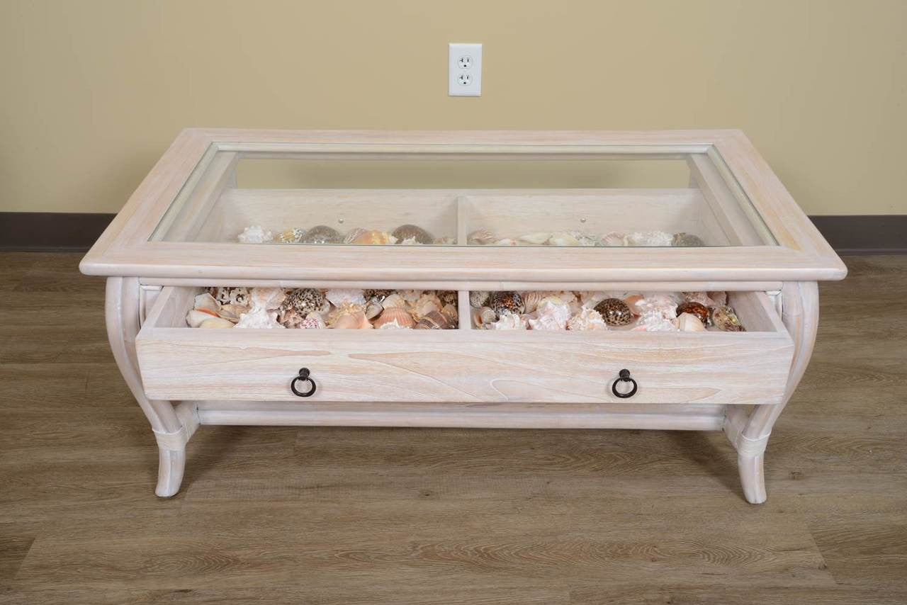 Alexander & Sheridan Cuba Rattan Indoor Cocktail Table With Glass And Drawer