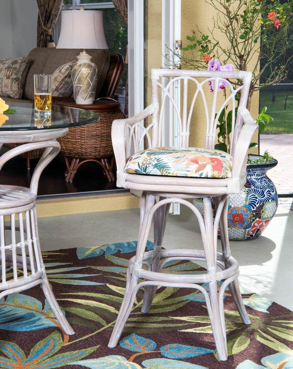 Alexander & Sheridan Cuba Rattan Indoor 30" Bar Stool With Arms