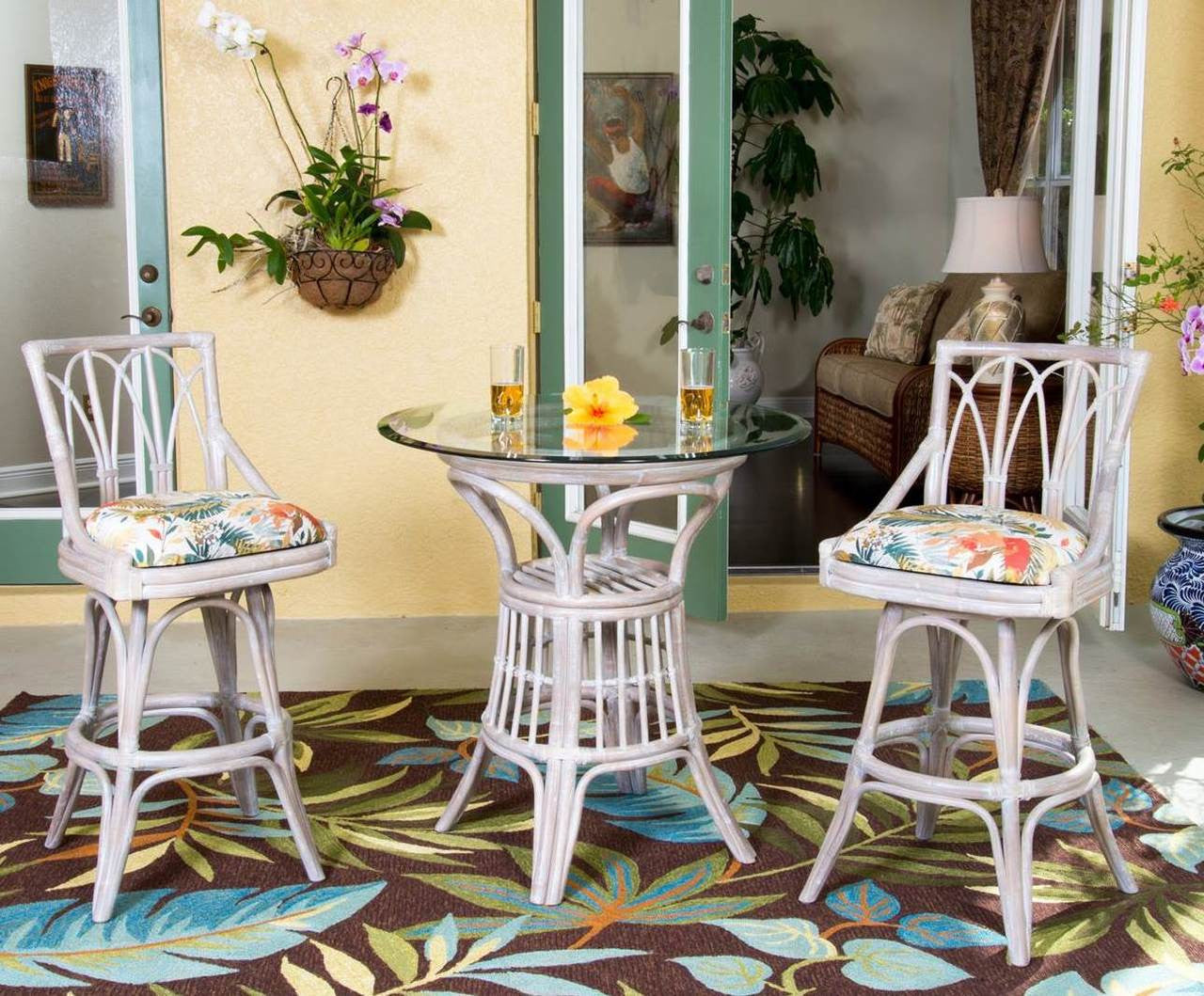 Alexander & Sheridan Cuba Rattan Indoor 3 Piece Pub Set Armless