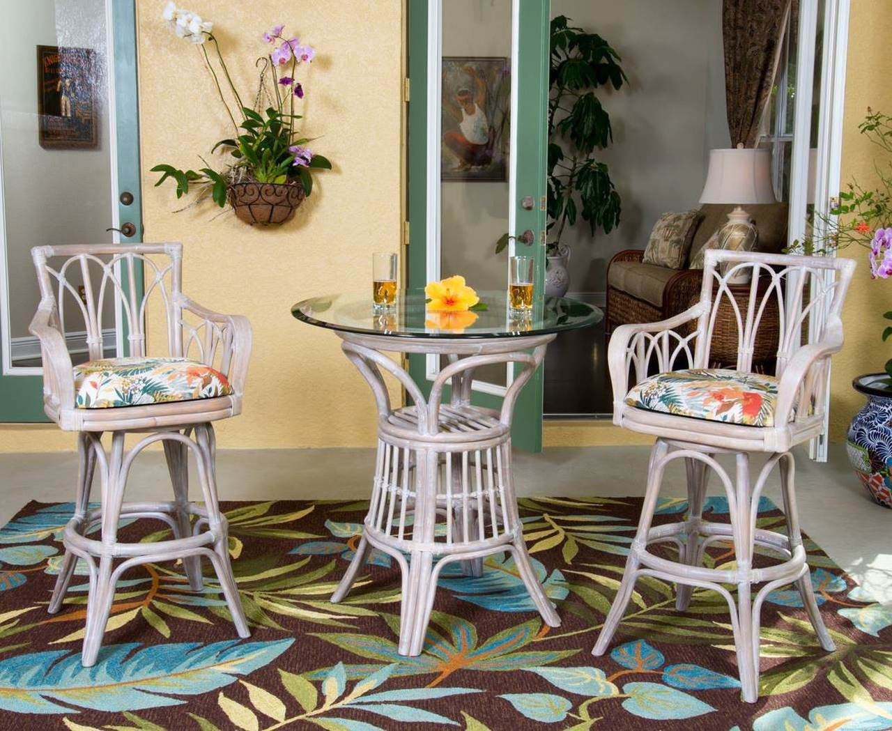 Alexander & Sheridan Cuba Rattan Indoor 3 Piece Pub Set With Arms