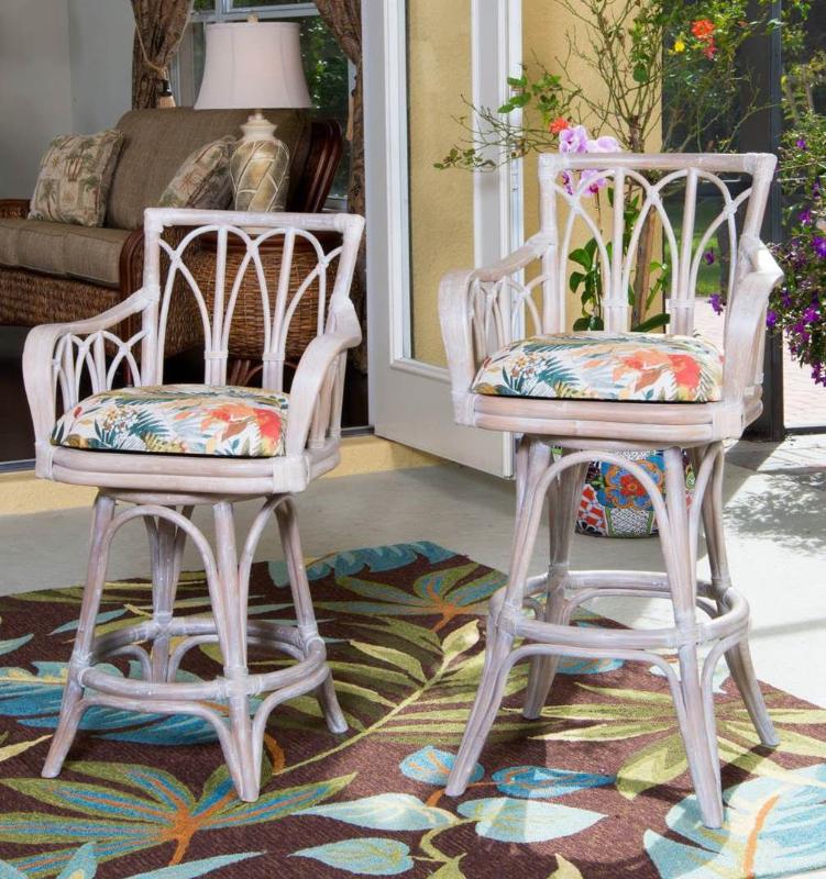 Alexander & Sheridan Cuba Rattan Indoor 24" Bar stool With Arms