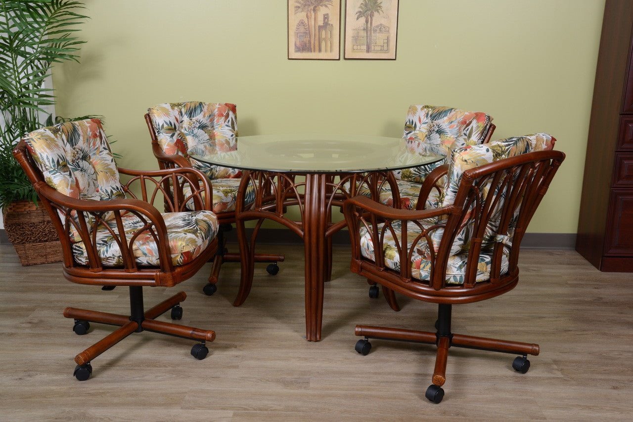 Alexander & Sheridan Cuba Rattan Indoor 5 Piece Tilt Swivel Caster Dining Set