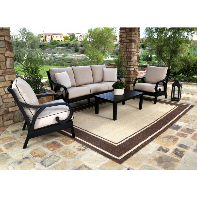 Sunset West Monterey Sofa With Club Chairs And Coffee Table
